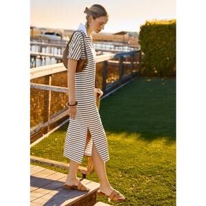 J. McLaughlin Catalina Cloth Blue and White Striped Polo Collared Maxi Dress XS